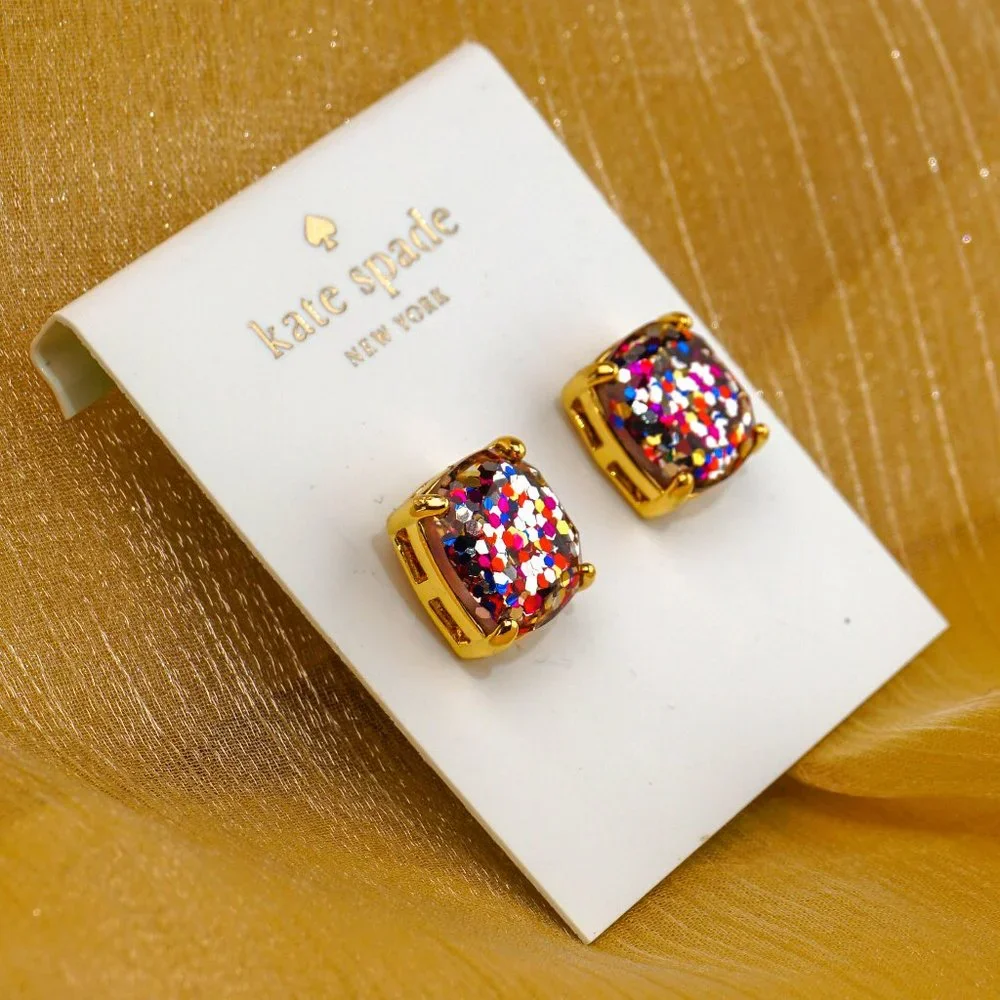Kate Spade Small Square Studs Earrings in Multi Glitter + Dust Bag - Picture 2 of 3